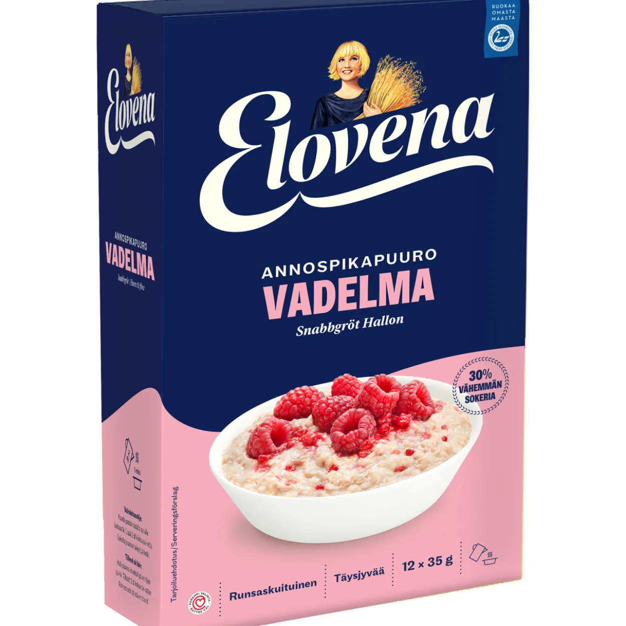 Annospikapuuro Elovena 420 g Hetki Vadelma vähemmän sokeria