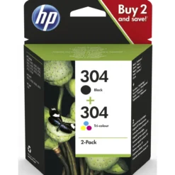 HP 304 -mustepatruunoiden kaksoispakkaus, musta/kolmivärinen, alkuperäinen