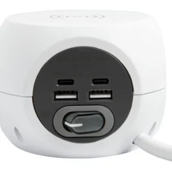 Jatkojohto Airam Cube 3-osaa Kyt. WC, 4USB, 3 m, 2 x USB-A, 2 x USB-C, puhelimen langaton lataus