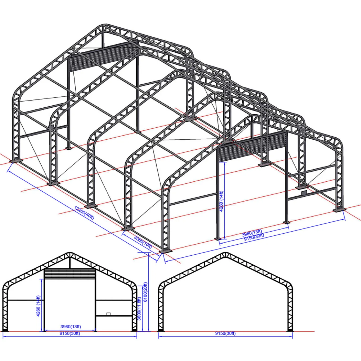 Kalustohalli Ranch Premium 9,15 x 12,2 x 6,1 m 900 g