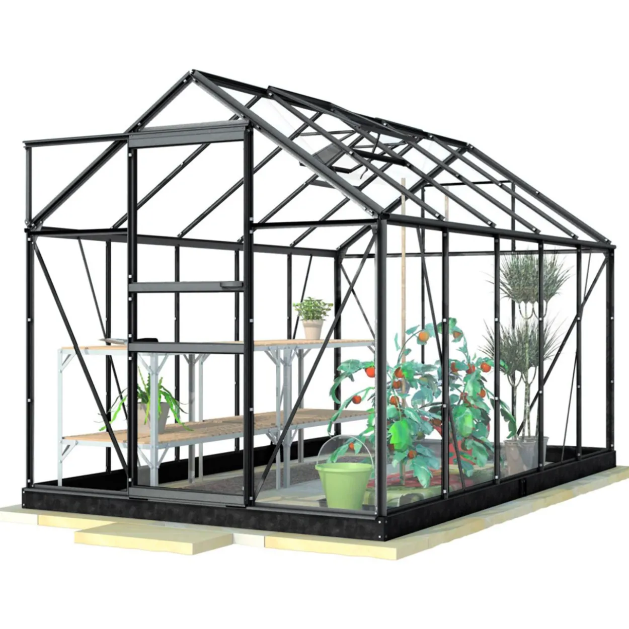 Kasvihuone Lykke Glass 6,2m2, musta