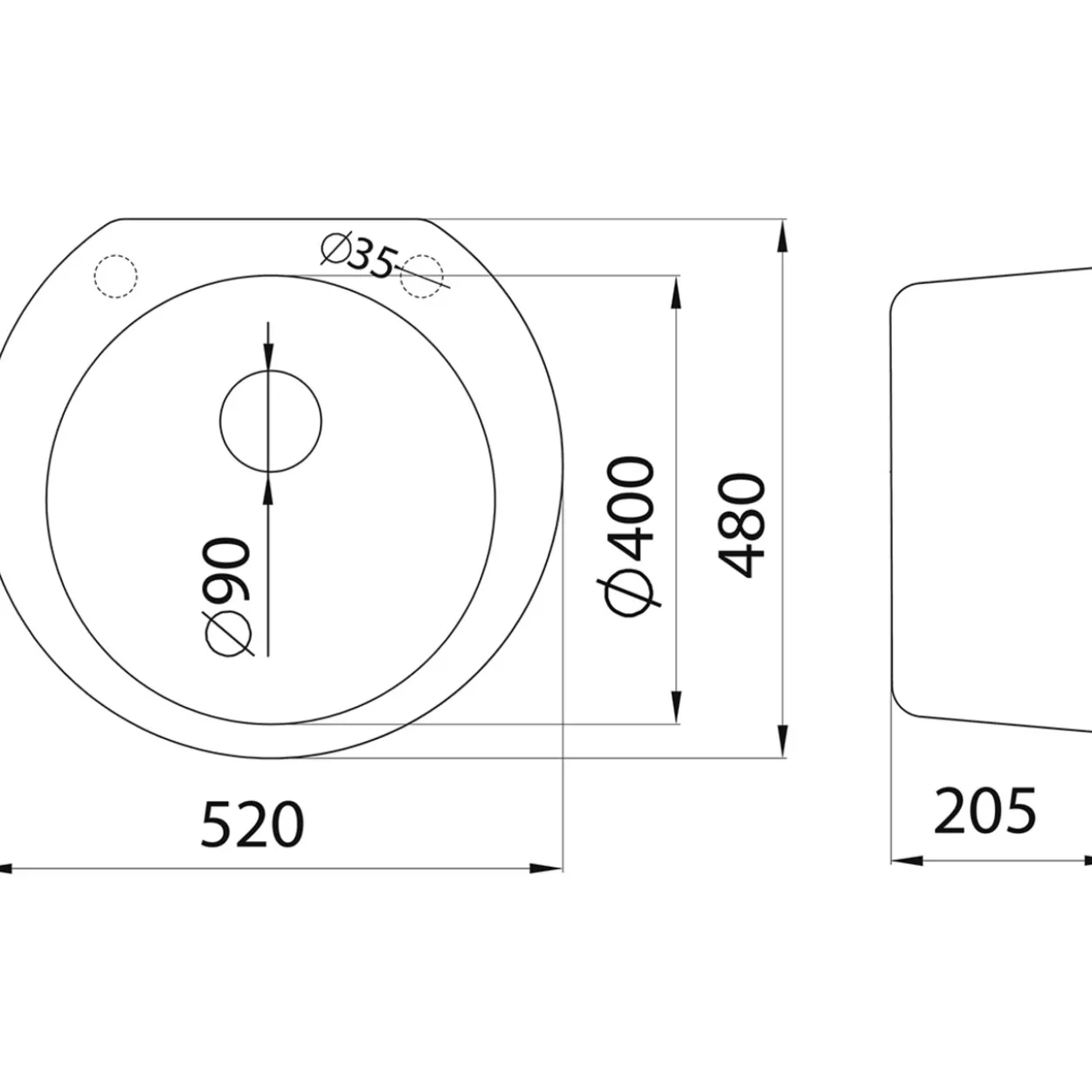 Keittiöallas Aqualine Ø 520 mm X-Granit hiekanvärinen