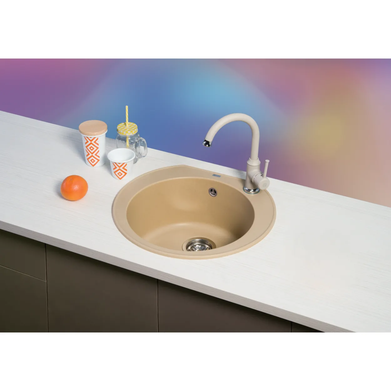 Keittiöallas Aqualine Ø 520 mm X-Granit hiekanvärinen