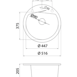 Keittiöallas Aqualine Ø 516 mm X-Granit grafiitinmusta