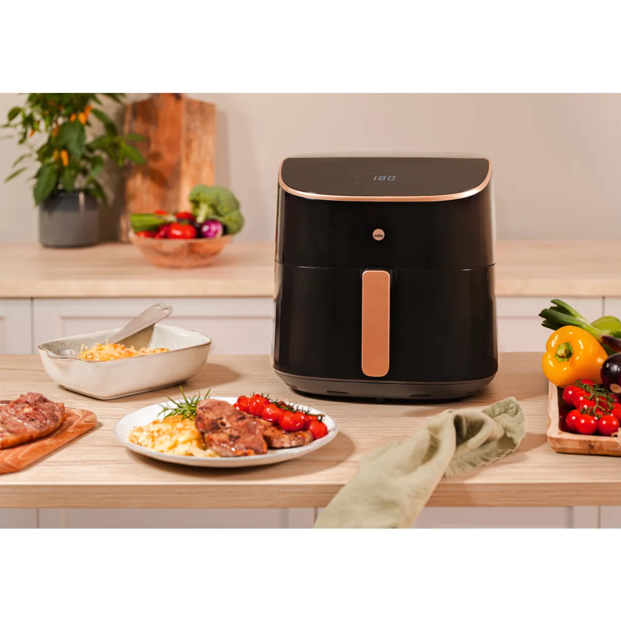 Kiertoilmakypsennin Wilfa Airfryer AFD-80SPLIT musta/ruusukulta