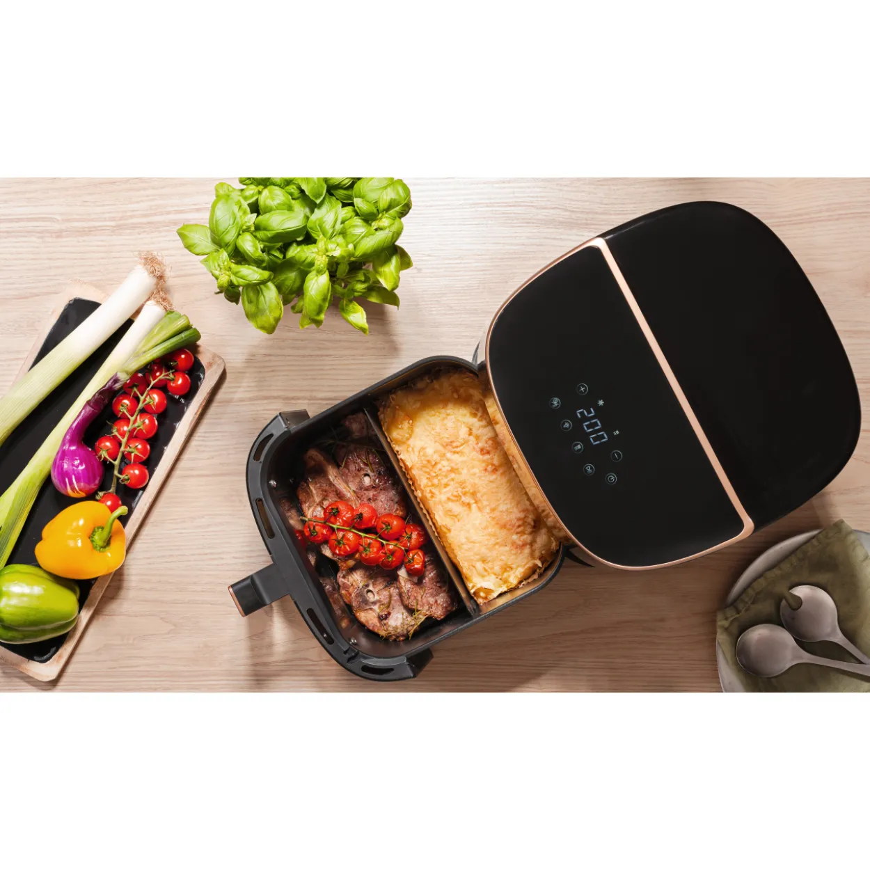Kiertoilmakypsennin Wilfa Airfryer AFD-80SPLIT musta/ruusukulta