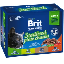 Kissanruoka Brit Premium 12 x 100 g paloja kastikkeessa steriloiduille kissoille