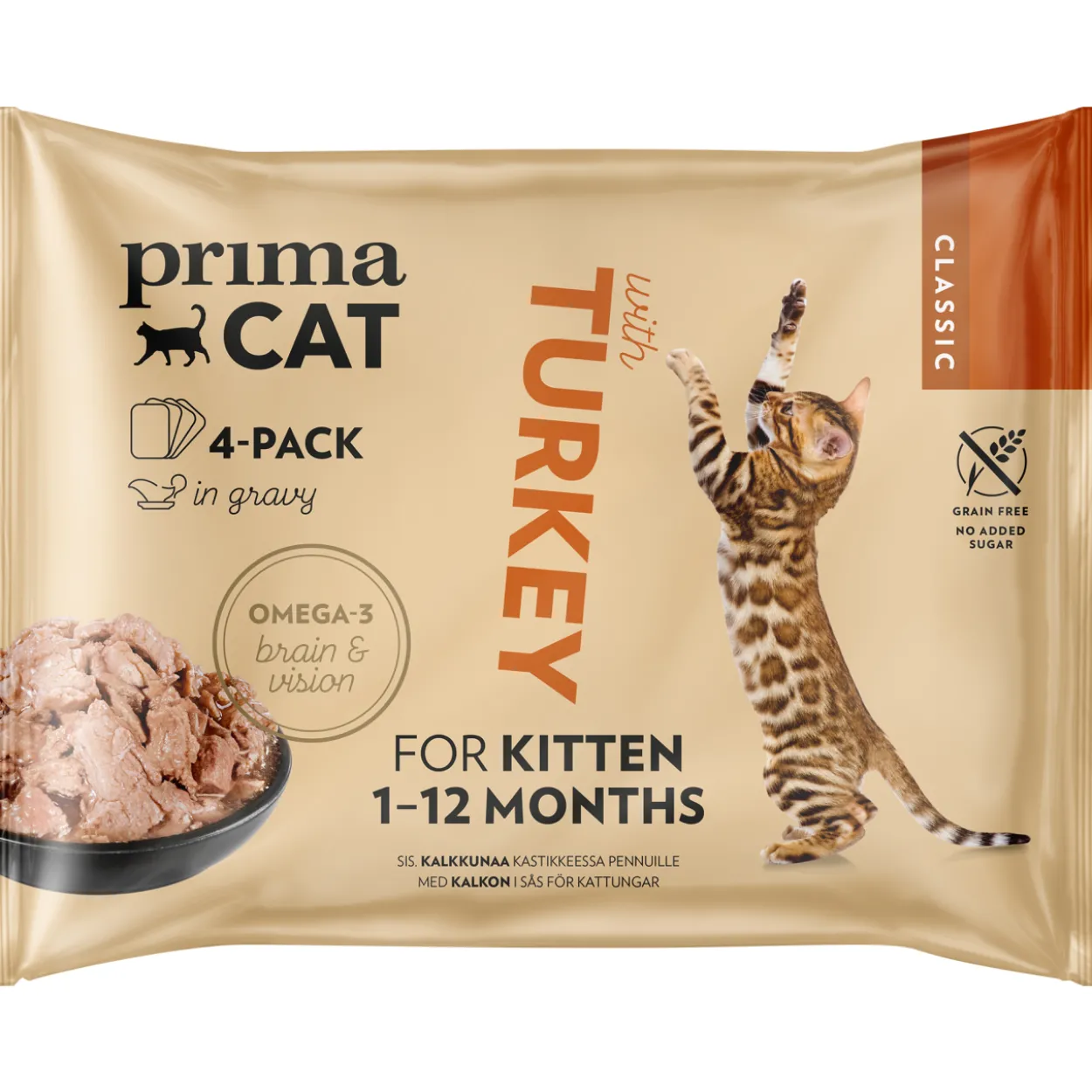 Kissanruoka PrimaCat 4 x 85 g Classic kalkkunaa kastikkeessa pennuille