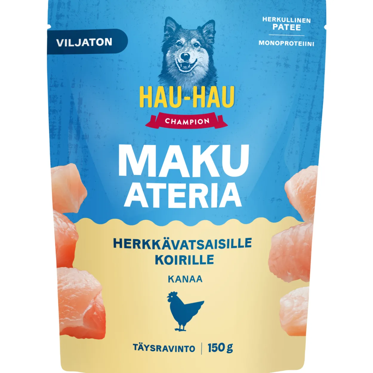 Koiranruoka Hau-Hau 150 g Makuateria herkkävatsaisille koirille kanaa