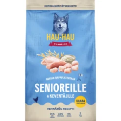 Koiranruoka Hau-Hau 2 kg senioreille ja keventäjille, kanaa, riisiä & kauraa