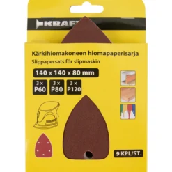 Kärkihiomakoneen hiomapaperisarja Kraft 9-osainen, 5 pölynpoistoreiällä