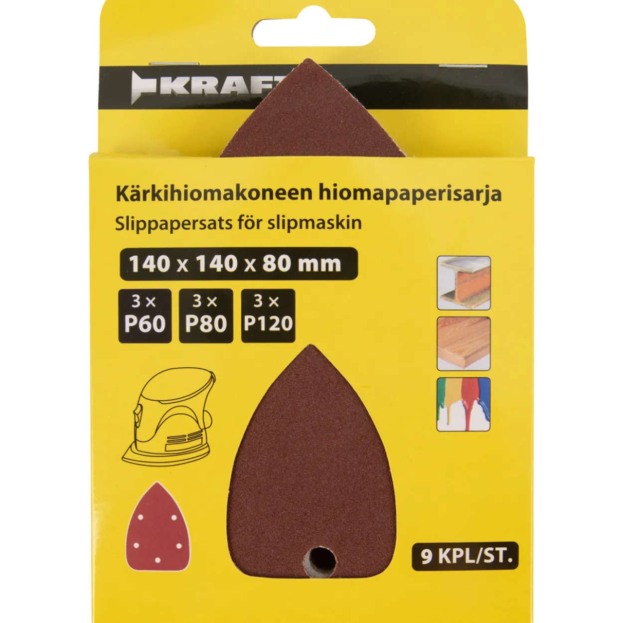 Kärkihiomakoneen hiomapaperisarja Kraft 9-osainen, 5 pölynpoistoreiällä
