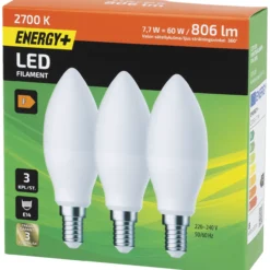 LED-lamppu 806 lm C37 E14 2700 K, 3 kpl