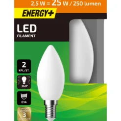 LED-lamppu 250 lm C35 E14 2 kpl