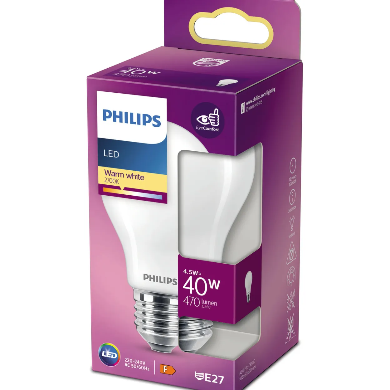 LED-lamppu Philips 40 W E27 huurrettu