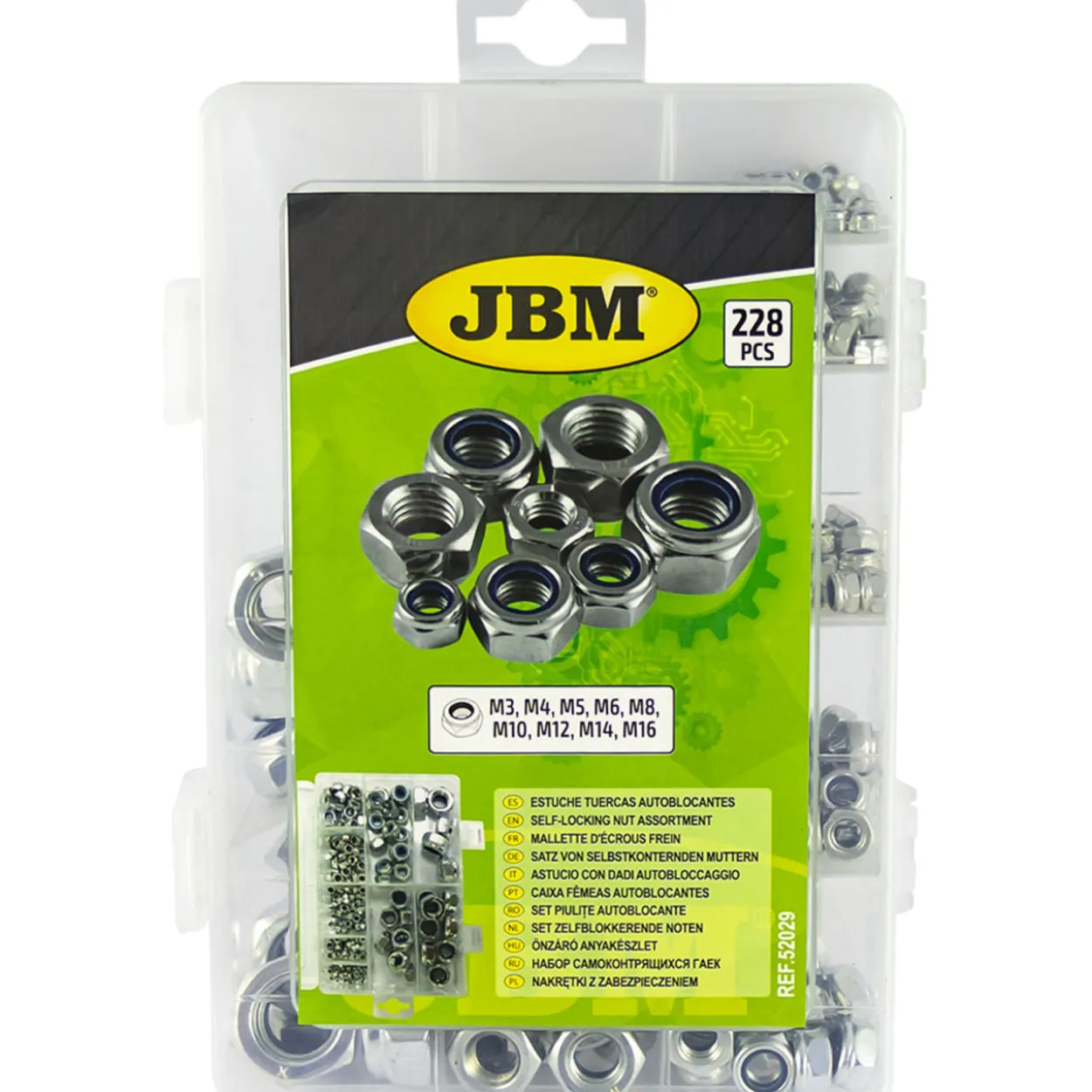 Lukkomutterilajitelma 228 osaa JBM