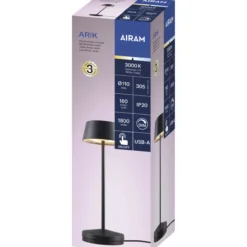 Pöytävalaisin Airam Arik 160lm 3000K 1500mAh musta