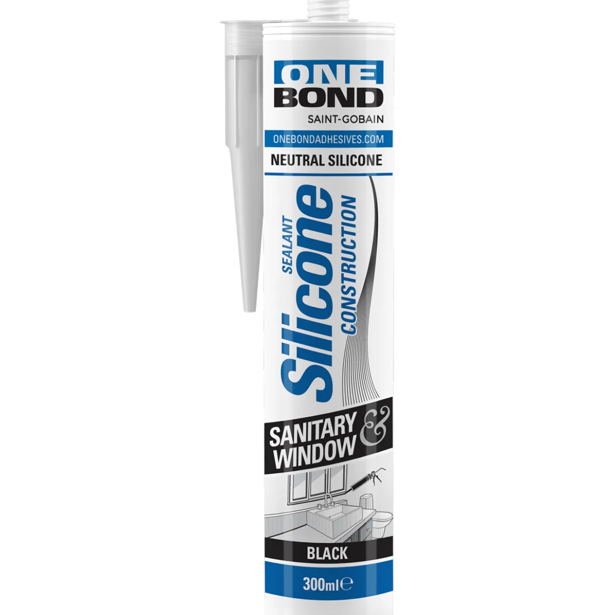 Saniteettisilikoni Onebond 300 ml, Musta