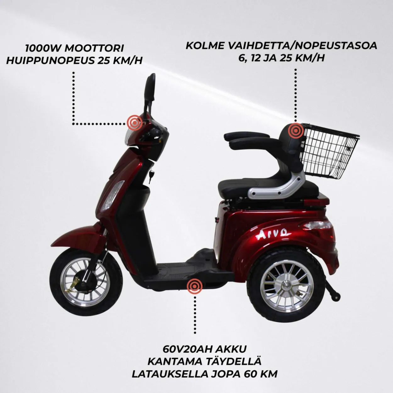 Senioriskootteri Arvo P300 punainen