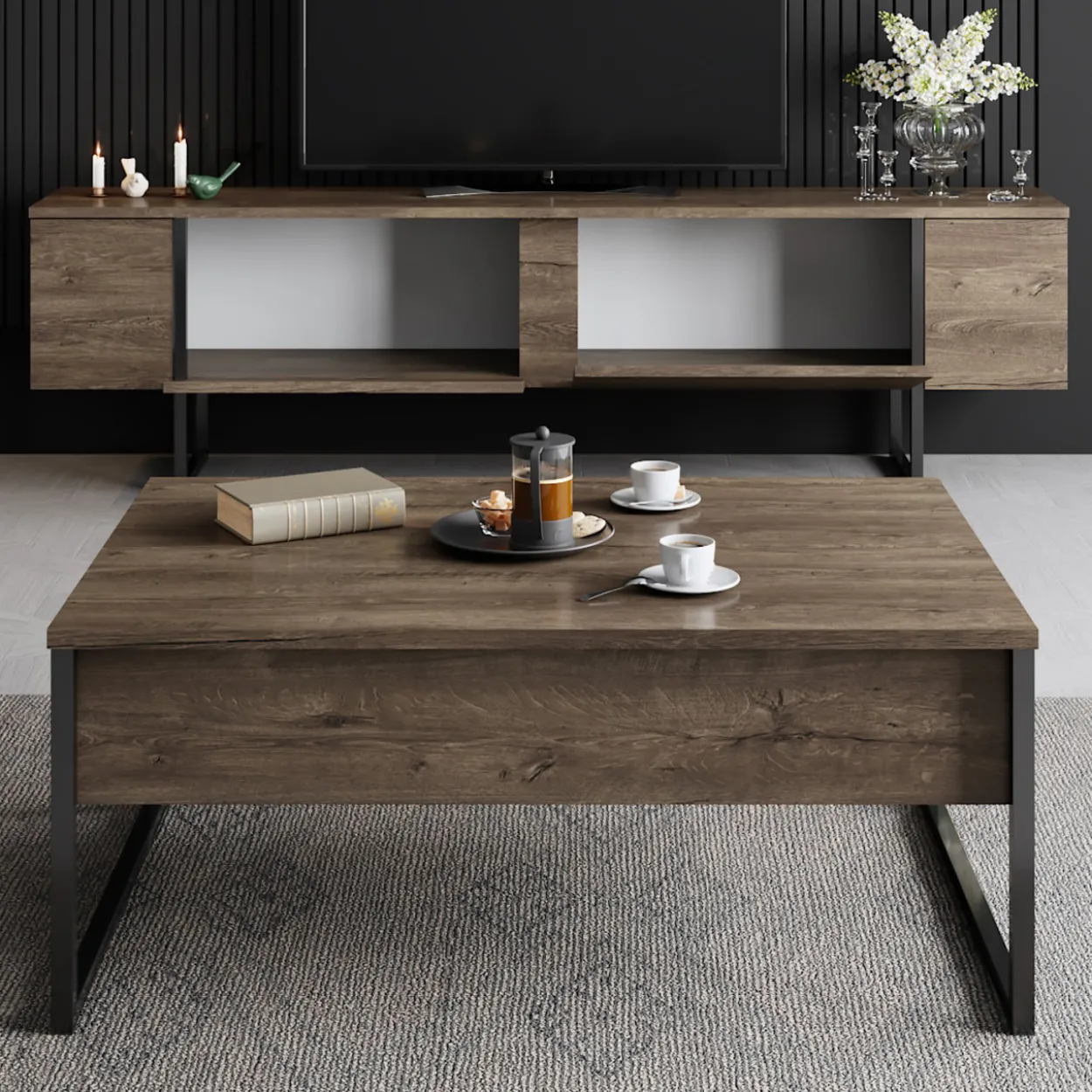 TV-taso Chic Home 180 cm Lyydia ruskea/musta