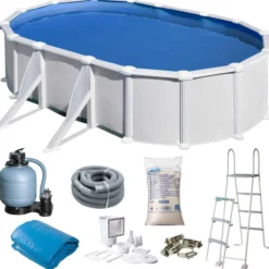 Uima-allas Gre by Swim & Fun 610 x 375 x 132 cm ovaali, ulkoisilla sivutuilla valkoinen